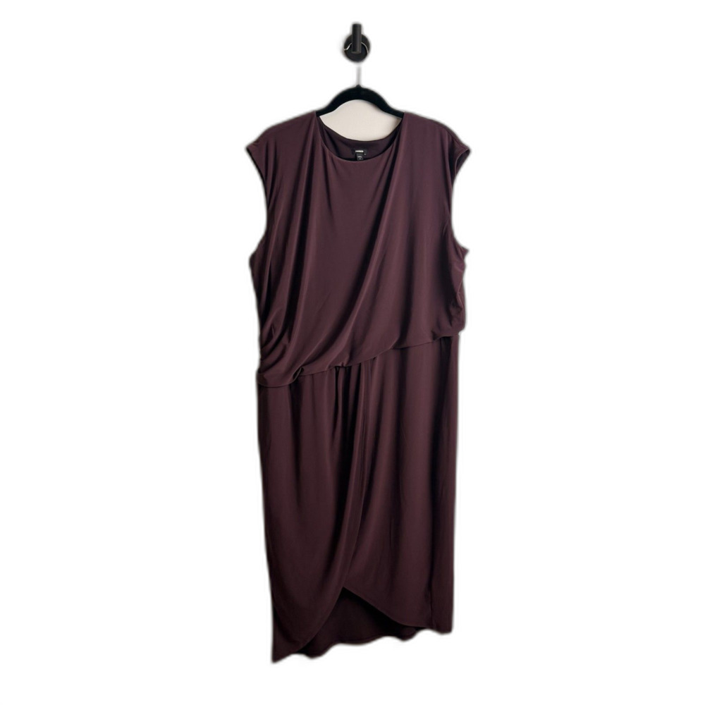 Express Plum Purple Sheath Dress Women’s XL Draped Overlay Stretch Midi
